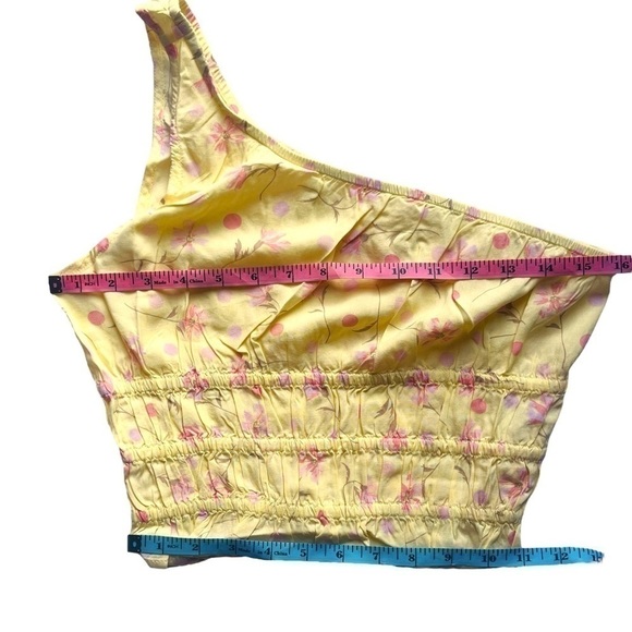 BP crop top one shoulder shirred waist yellow lemonade Sophie florals size S - Picture 11 of 13
